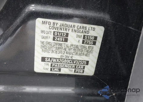 2012 Jaguar Xj Xjl Portfolio из США, поврежденный, VIN SAJWA2GB0CLV32525